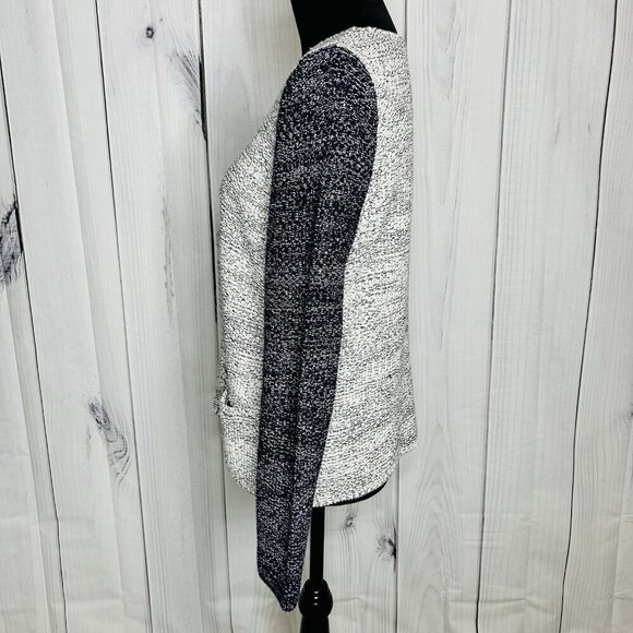 Talbots Sweater Womens Sz M Sparkly Full Zip Colorblock Pockets Gray Navy - Picture 7 of 12